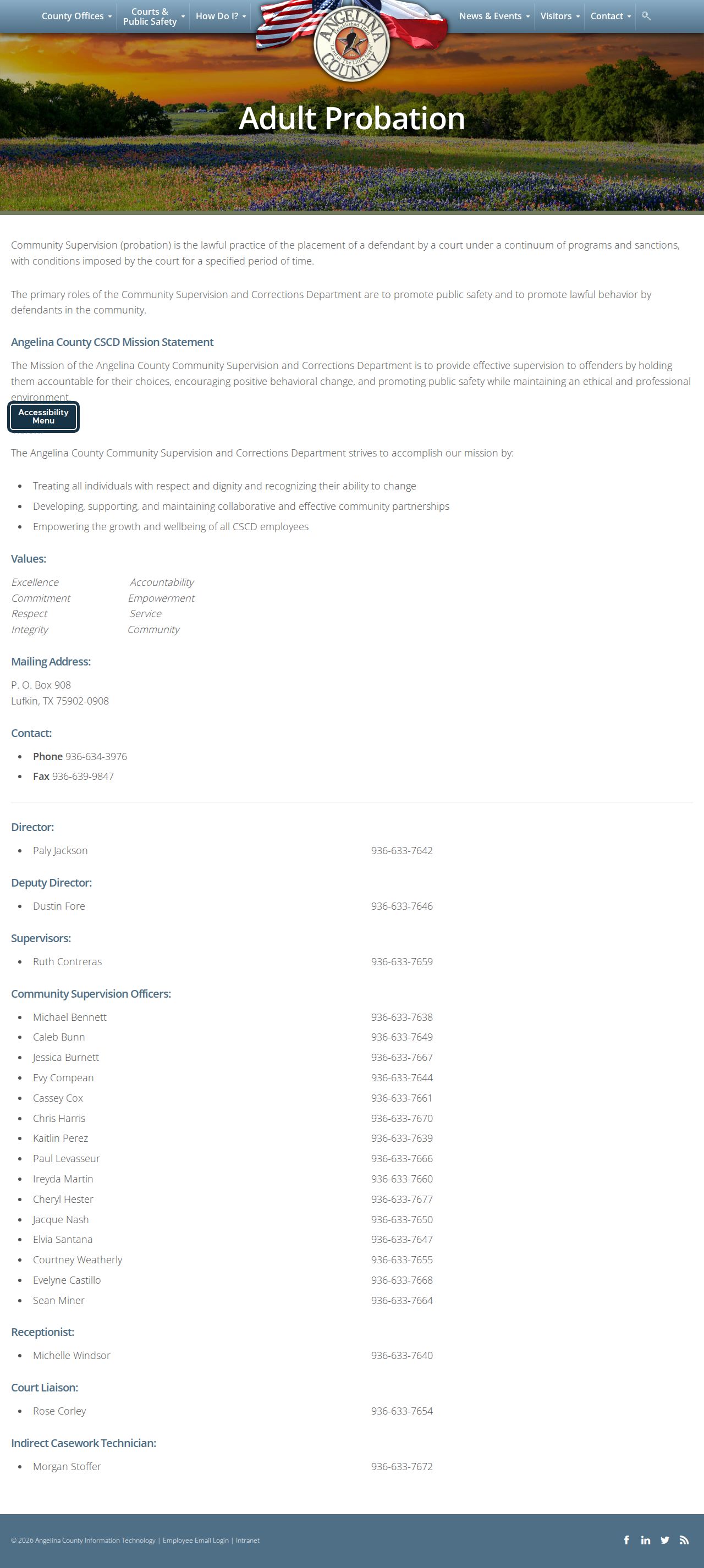 Angelina County probation contacts for post-release supervision